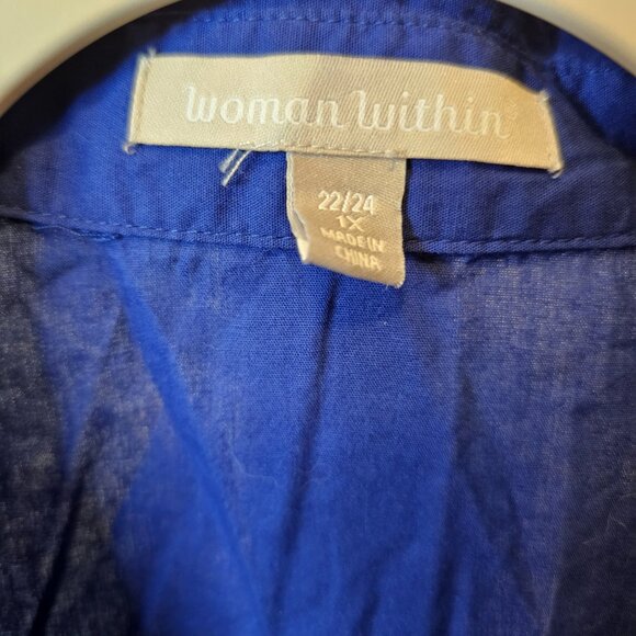 Woman Within Plus Size 1X 22/24, Long Sleeved, Button Down, Blue, Blouse - Picture 2 of 8